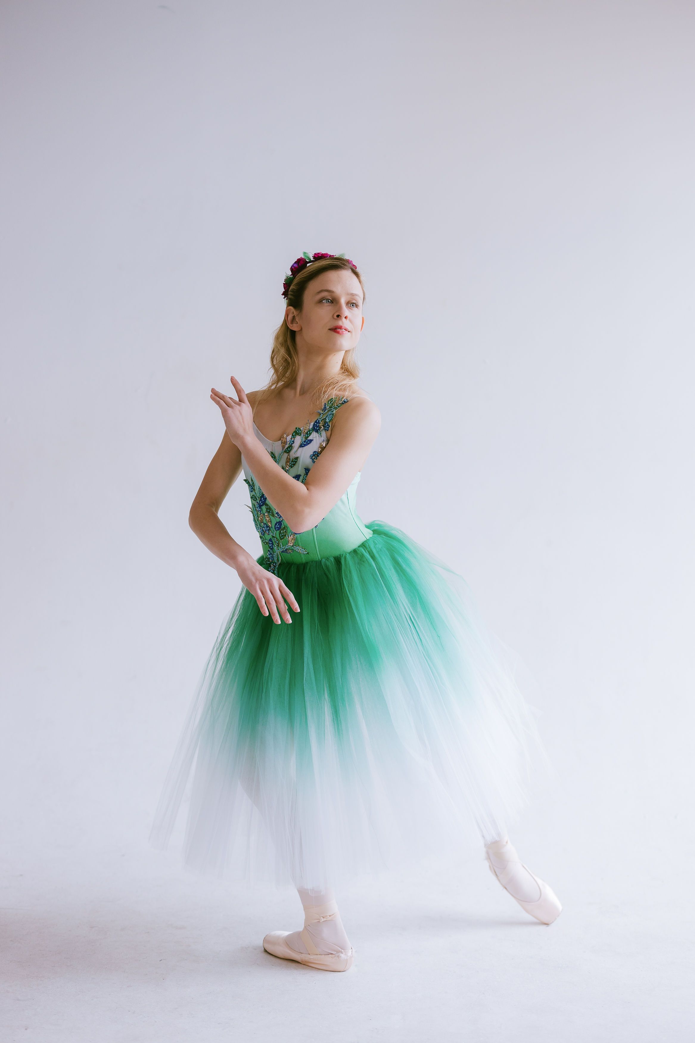 Flower Fairy ballet dancer at a cocktail party